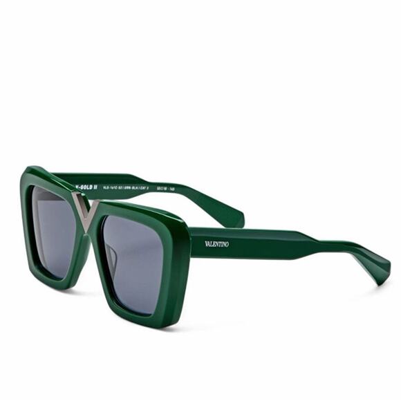 New! Valentino V GOLD II VLS 161C, Green Square Sunglasses, Authentic